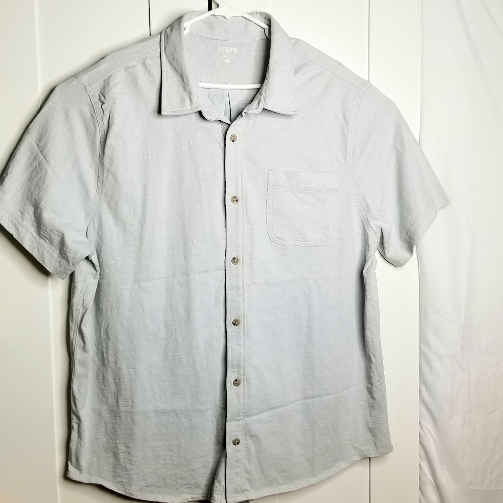 J.Crew Men's Garment-Dyed Slub Gray Cotton Shortsleeve Buttondown Shirt, Egypt